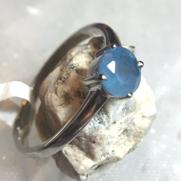 Natural Aquamarine Ring Round .925 Sterling Silver Genuine Untreated Gemstone - Picture 13 of 16